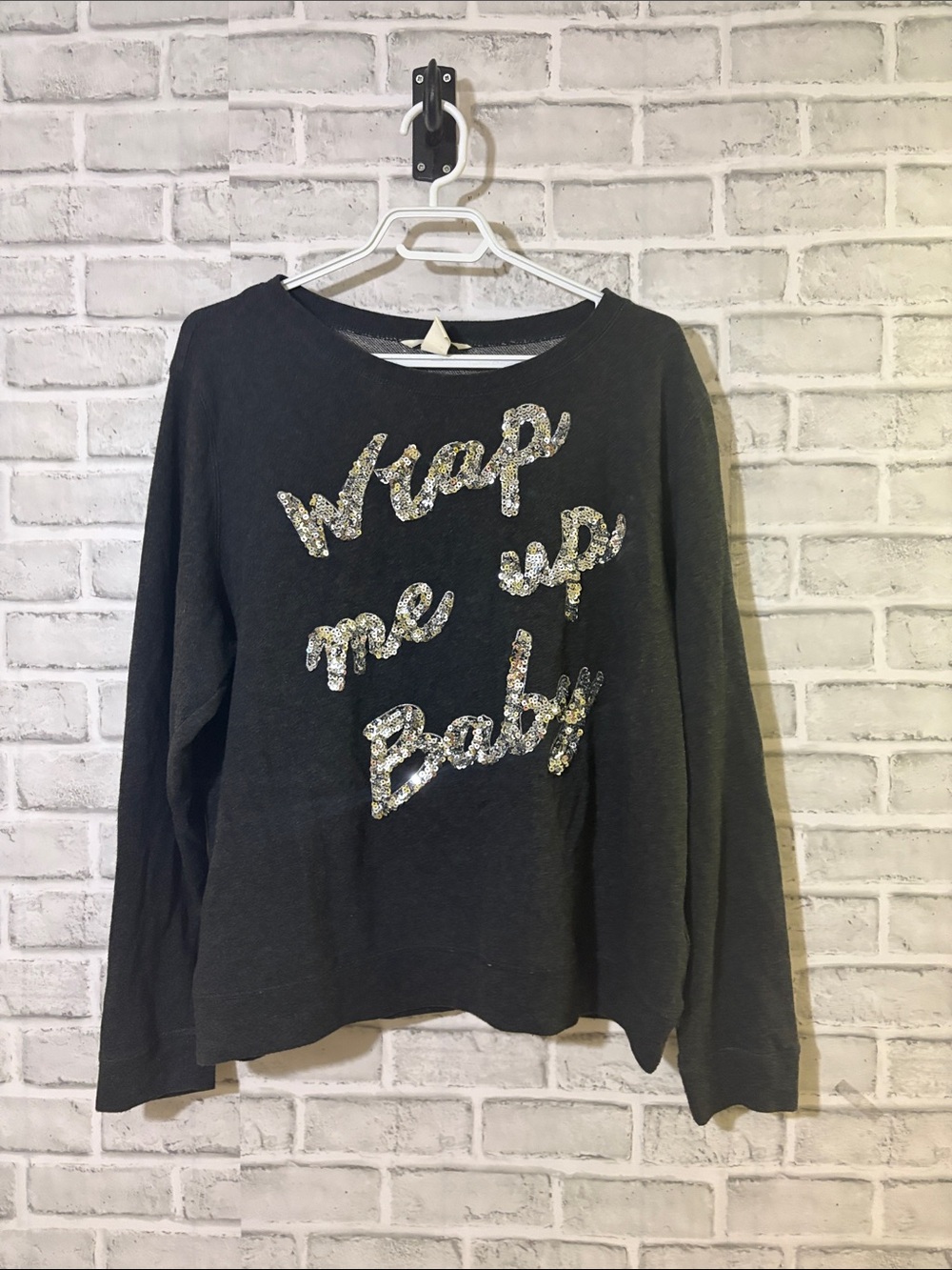 H&M Black Embellished Sweatshirt with Sequin wrap me up baby, large